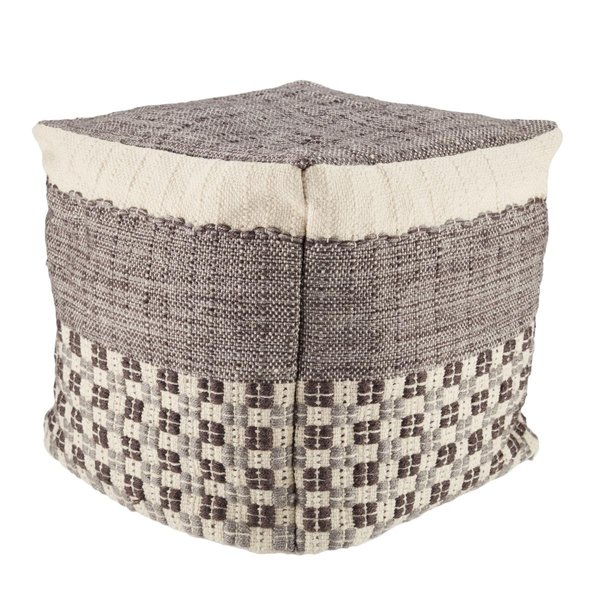 Jaipur Living Seaton Indoor & Outdoor Geometric Gray & Cream Cube Pouf POF100502